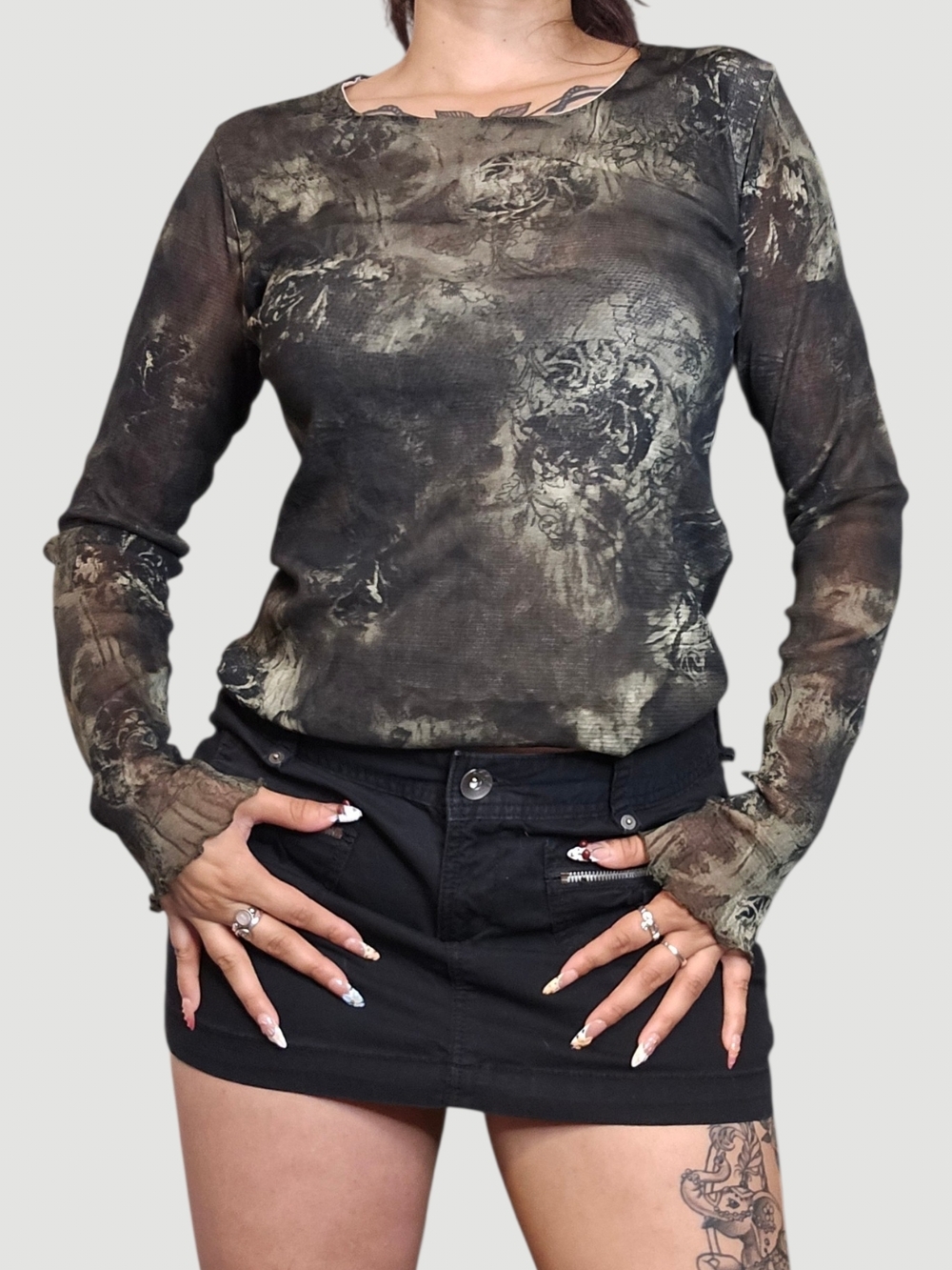 Y2k Euro Micromesh Long Sleeve Grunge Green Top!